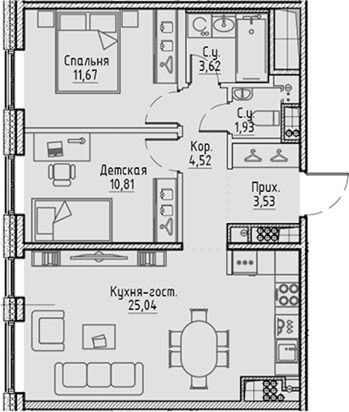 2-комнатная квартира 61.12 м², 10/10 эт., ЖК «LEGENDA Сампсониевский 32»